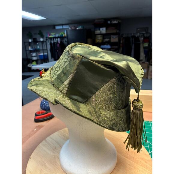 Upcycled Olive Green Brocade Bucket Hat XS (21”) | Tassel Detail | Ladybug main image 10